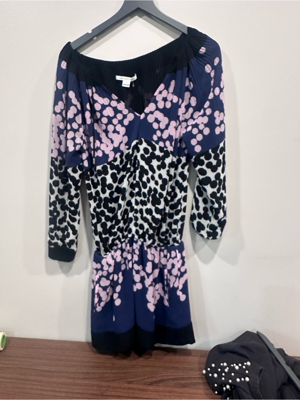 Diane Von Furstenberg Navy Dress with Light Pink Spot Pattern